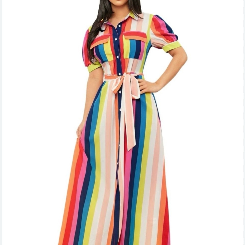 Multicolor Striped Maxi Shirt Dress
